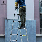 ▶ Escalera Telescópica 3.8 Metros Tijera Retráctil Plegable, Escaleras Plegables, Capacidad 150 kg, Aluminio, Escalera de Extensión Portátil, Antideslizante Multiusos Bloqueo de Escalón