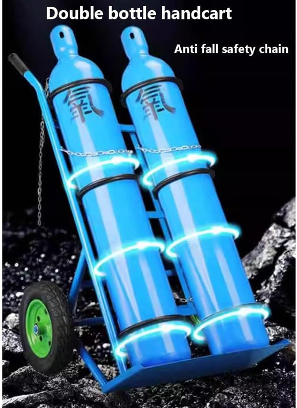 Carro De Cilindros De Acero Carro Para Almacenamiento Y Transporte De Cilindros Carretilla Para Tanque De Acetileno Y Cilindro De Oxígeno Neumático Inflable De 14 Pulgadas(Blue-A)