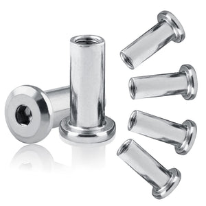 Litoexpe Tuercas de inserción de cabeza hexagonal M6 x 20 mm con remache de hierro chapado en níquel para muebles, camas, tono, 15 unidades