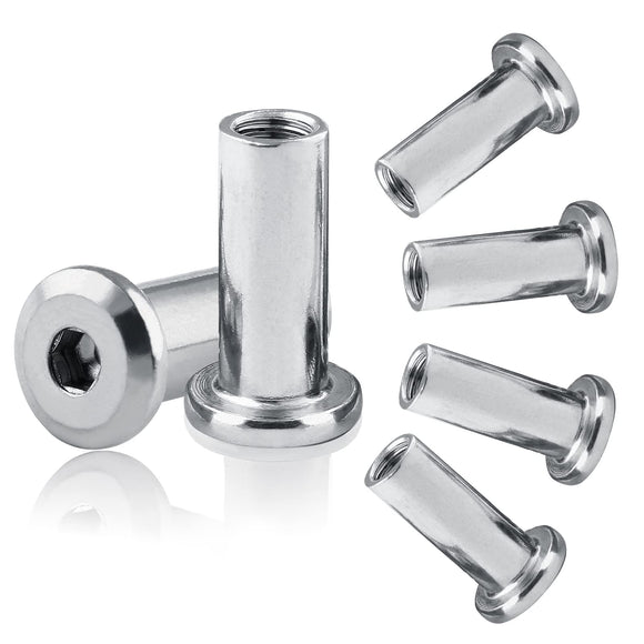 Litoexpe Tuercas de inserción de cabeza hexagonal M6 x 20 mm con remache de hierro chapado en níquel para muebles, camas, tono, 15 unidades