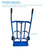 Carrito portatanques de oxígeno Nitroso Doble con Ruedas, asa de Goma y Cadena Ajustable. Soporte de Acero Resistente para Cilindros de oxígeno, fácil de Transportar (Azul).