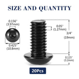 Tornillos de cabeza de botón de 1/4-20 x 3/4 pulgadas, 20 piezas de acero inoxidable 304 18-8, llave hexagonal Allen, óxido negro de SG TZH (con llave hexagonal)