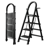 ▶ Escaleras de Tijera, Escalera Plegable Tubular Antiderrapante, Escaleras Plegables para Casa, Oficina, Comercio e Industria (Negro-4 Peldaños con Empuñadura)