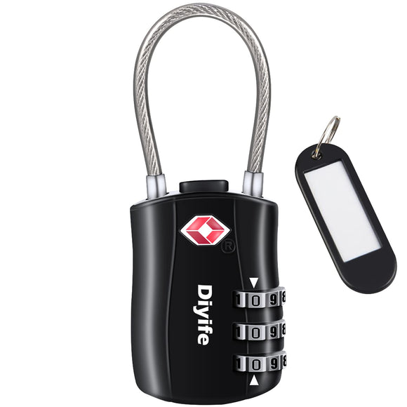 Candados Equipaje TSA, Diyife Cerradura de Seguridad de 3 Dígitos, Candados Combinación, Código Bloqueo para Maletas de Viaje, Maletas (Negro,1 Pack)