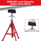 ▶ Soporte de tubería portátil con cabezal de rodillo de 28 a 52 pulgadas, altura ajustable de 2500 libras de capacidad, soporte de tubería plegable de 1/8 a 12 pulgadas, soporte de acero