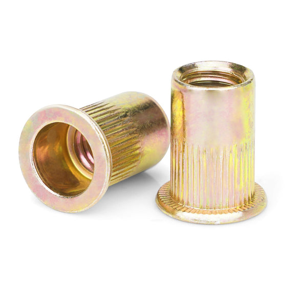 🔩 Vmuter - 100 tuercas de remache M6, acero al carbono, tuerca de inserción roscada, tuercas de cuerpo moleteadas