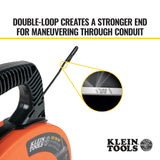 ▶ KLEIN TOOLS Guía jalacables de acero, extractor de alambre de acero con punta de doble bucle, carcasa y mango optimizados, 0.3 cm × 37 m Klein Tools