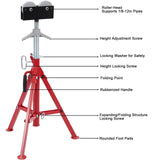 ▶ Soporte de tubería portátil con cabezal de rodillo de 28 a 52 pulgadas, altura ajustable de 2500 libras de capacidad, soporte de tubería plegable de 1/8 a 12 pulgadas, soporte de acero