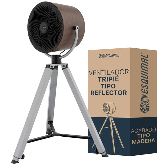 Ventilador de Pedestal con Tripié tipo Reflector, Estilo Retro Industrial, Altura Ajustable, 3 Velocidades. Decoración para el Hogar y Oficina (Madera)