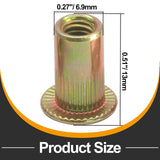 🔩 Hordion 100 tuercas de remache #10-32, acero al carbono, tuerca de inserción roscada de cabeza plana, cuerpo moleteado para decoración de muebles automotrices, chapado en zinc