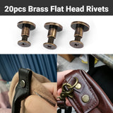 🔩 20 unids cabeza plana de cobre de cobre amarillo tornillos tuercas clavos remaches tapa de cuero remaches conjunto de cuero remaches artesanales(6.5mm)
