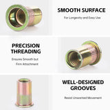 🔩 300 piezas de tuerca de remache de acero al carbono para placas de metal, automóviles, aviación, ferrocarriles, color, de métricas de superficie chapada en zinc, kit ensamblado