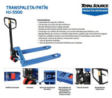 ▶ Total Source | Patín Hidráulico Traspaleta de 2.5 toneladas | Uso rudo | Bomba Hidráulica | Ruedas de poliuretano | 27x48" | Taríma Etándar