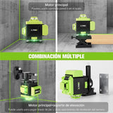 Nivel Láser Autonivelante Verde, 16 líneas 4D Nivelador Láser, Nivel Láser de Línea Verde Cruzada, Niveles láser 360 grado con Control Remoto