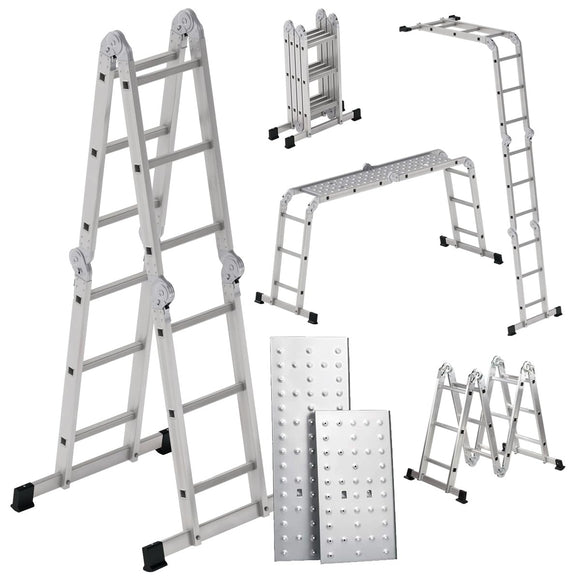 ▶ Escalera Multiposiciones de 3.5 Metros con Plataformas Y Barras Estabilizadoras Aluminio Recta Tijera Andomio Plegable Versatil para Uso Interior Y Exterior De 12 Peldaños (con Plataforma)