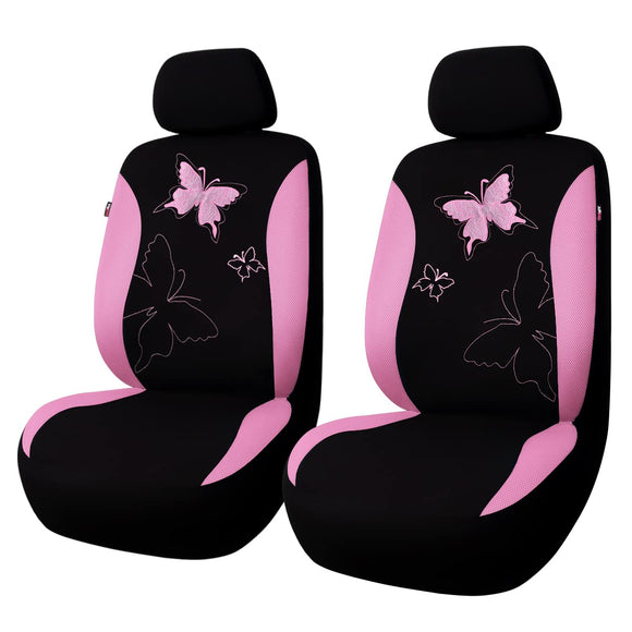 ▶ Juego de fundas universal para asiento de coche con mariposa, para mujer, butaca trasera dividida, con color (2 fundas delanteras, rosa, encaje)