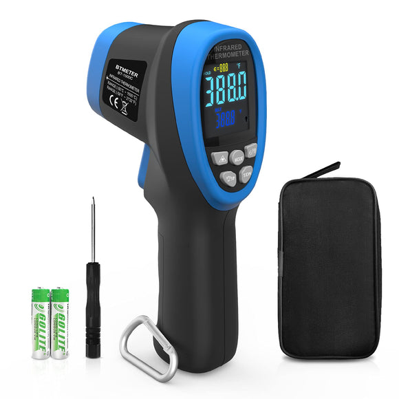 BTMETER BT-1500C - Termómetro infrarrojo láser sin contacto que mide -50 °C a 1500 °C (-50 ℃ ~ 1500 ℃) de alta temperatura, medidor de temperatura IR con LCD de color (no para temperatura humana)