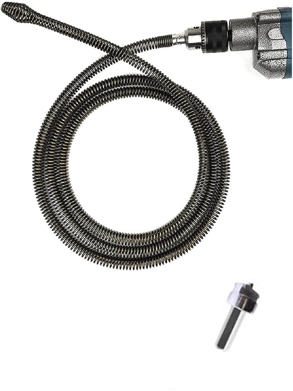 ▶ Herramienta de Limpieza de Tubería de Resorte, Removedor de Obstrucciones Drenaje de Serpiente con Adaptador de Taladro, para Fregadero de Cocina Baño Bañera Inodoro Obstruido (2m)