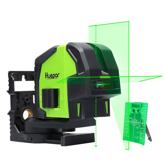 Nivel láser de línea cruzada con 2 puntos de plomo-Huepar 8211G profesional de haz láser verde ángulo de ventilador de 130 ° seleccionable, líneas verticales y horizontales, nivel láser de alineación autonivelante multiusos