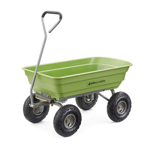Carretilla de Acero Resistente de 600 Libras de Capacidad para jardín, de fácil volcado rápido, con asa de tracción Recta, Color Verde