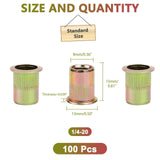 🔩 PRECIHW - Juego de 100 tuercas de remache de acero al carbono, 1/4 a 20 UNC, tuercas de inserción roscadas con cuerpo moleteado para automóvil, muebles, decoración (acabado chapado en zinc)