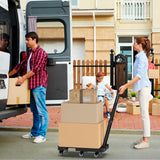 Carretilla de Carga 230 Kg: Carrito Portátil con 6 Ruedas, Ideal para Mudanzas, Diablito de Carga Plegable Diseño Expansible y Compacto, Incluye Cuerda Elástica, Negra.