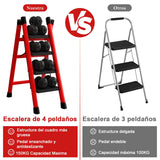▶ Escalera Plegable de Acero，Escalera 4 Peldaños Doméstica Portátil con Pedal Ancho Antideslizante, Escalera Tubular Escalera de Tijera Tipo de Interior Exterior Hogar Oficina Cocina Garaje
