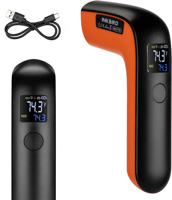 Pistola de termómetro infrarrojo recargable para cocinar de -124°F ~1200°F | Inkbird visualización colorida pistola de temperatura láser digital para pizza, horno, parrilla, cocina, hogar