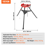 ▶ Prensado de tubos de trípo de 460-6 de capacidad de 1/8 a 6 pulgadas, soporte de tubería portátil plegable patas de acero, soportes de gato con bandeja de herramientas, soporte de trípode de cadena ideal para una variedad de materiales de
