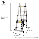 ▶ Escalera Telescópica 3.8 Metros Tijera Retráctil Plegable, Escaleras Plegables, Capacidad 150 kg, Aluminio, Escalera de Extensión Portátil, Antideslizante Multiusos Bloqueo de Escalón