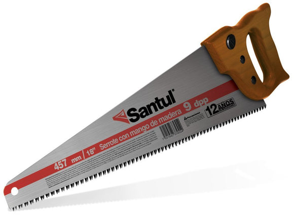 SANTUL, Serrucho para Madera, Hoja de Acero al Carbono, Diseño Ergonómico, Dientes Templados con Triple Filo, Corta Madera Delgada o Gruesa, Modelo 7452