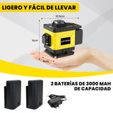 Nivel Láser Autonivelante con Trípode, 16 Líneas 4D Nivelador Láser, Hilo Cruzado Verde de 360°, Nivel Automático con Mando a Distancia, Soporte y Caja de Herramientas. (Amarillo)