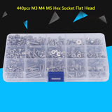 🔩 Paquete de 440 piezas M3 M4 M5 Tornillos hexagonales de cabeza plana y tuercas hexagonales para el kit de surtido de sujetadores de máquinas