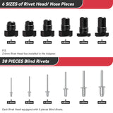 ▶ Remachadora Profesional  Adaptador de pistola de remache inalámbrico, kit de adaptador de taladro de remache eléctrico de 2,4 mm a 6,4 mm, kit de pistola de remache con 6 cabezales de remache intercambiables y 30