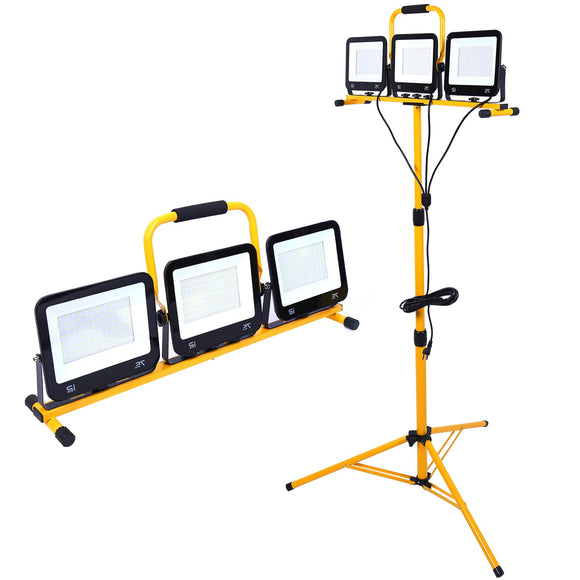 Luces de trabajo de 86 pulgadas, 22500 lúmenes, con soporte, 3 luces LED de cabeza ajustable, 38.2 pulgadas - 75.2 pulgadas y trípode plegable, impermeable, interruptor individual, temperatura de