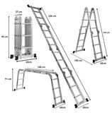 ▶ Escalera 3.3 Metros, Escalera Multiposiciones, Escalera Plegable, Escalera de Aluminio, 12 Peldaños, Capacidad de Soporte 150 Kg, Uso Interior y Exterior, Antideslizante, Escaleras
