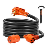 ▶ Cable de extensión para RV de 50 amperios, 15 pies, Resistente STW 6/3+8/1 AWG RV, NEMA 14-50R Hembra NEMA 14-50P Macho Enchufe, para caravanas, generadores, campistas, listado ETL
