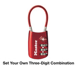 Candado Master Lock, Configure su propia combinación Cerradura de equipaje de cable aceptada por la TSA, 1-3/16 pulg. Ancho, Rojo, 4688DRED