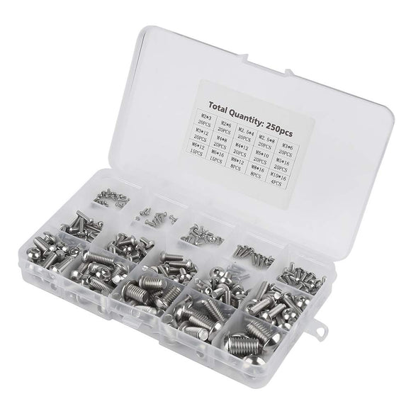 🔩 Surtido de Tuercas y Tornillos de Acero Inoxidable 250PCS, M2 / M2.5 / M3 / M4 / M5 / M6 / M8 / M10 Cabezal de Cabeza Hexagonal Tornillos Tornillos Kit de Surtido para Portátil /