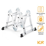 ▶ Escalera Multiposiciones 8 Peldaños 2.7 m – Charolas para Andamio – Soporta hasta 150 kg – Plegable – Tipo Tijera