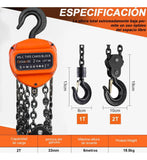 Polipasto Manual, 2 Toneladas Cadena De 6 Metros, para Elevación y Tracción En Obras De Construcción, Garajes, Almacenes, Instalaciones De Automoción, Talleres, Fábricas Y Granjas