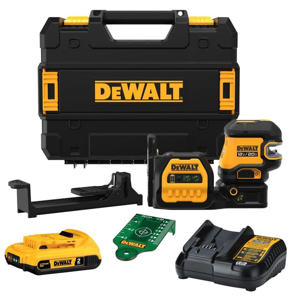 DEWALT - Kit de nivel láser de 20 V/12 V, láser de línea cruzada y láser de 2 puntos, verde (DCLE34220G)