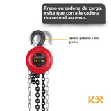 Polipasto Manual - Garrucha Con Cadena De 5 Metros y Grosor de 6mm - Capacidad de Carga 2 Toneladas - De Uso Rudo - Ideal para elevacion en Construcciones y Talleres