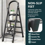 ▶ Escaleras de Tijera, Escalera Plegable Tubular Antiderrapante, Escaleras Plegables para Casa, Oficina, Comercio e Industria (Negro-4 Peldaños con Empuñadura)