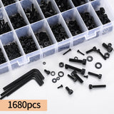 🔩 Juego de 1680 tornillos y tuercas hexagonales métricos M2 M3 M4 M5, tornillos y arandelas de cabeza hexagonal, tornillos y tuercas y arandelas, juego de tornillos de máquina negros