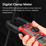 ▶ Pinza amperimétrica digital Alta precisión Voltaje CA/CC Corriente CA Resistencia Prueba de diodo Continuidad Multímetro Voltímetro Amperímetro Función de luz negra HT206D