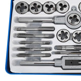 ▶ Juego de machos y matrices roscados de 24 piezas, juego de herramientas roscadas internas y externas estándar métrico y SAE con caja, Juego De Machuelos Y Tarrajas