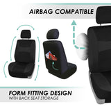 ▶ Juego de fundas de asiento con funda para volante y almohadilla para cinturón de seguridad (compatible con airbag y asiento dividido en negro)