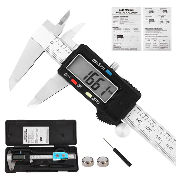 CALIBRADOR DIGITAL Herramienta de medición de calibrador digital, calibrador de acero inoxidable Vernier digital, calibradores de micrómetro con pantalla LCD grande, función de apagado automático, conversión de
