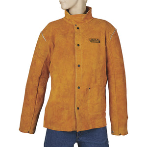 ▶ Chaqueta de soldadura de cuero marrón grande resistente a las llamas Lincoln Electric -